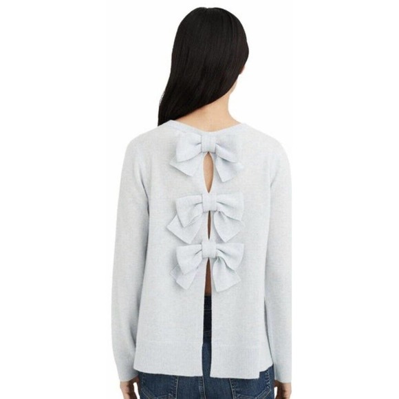 CLUB MONACO Sidone Bow Back Wool Sweater Crew Neck Melange Blue Women's S - Picture 2 of 12